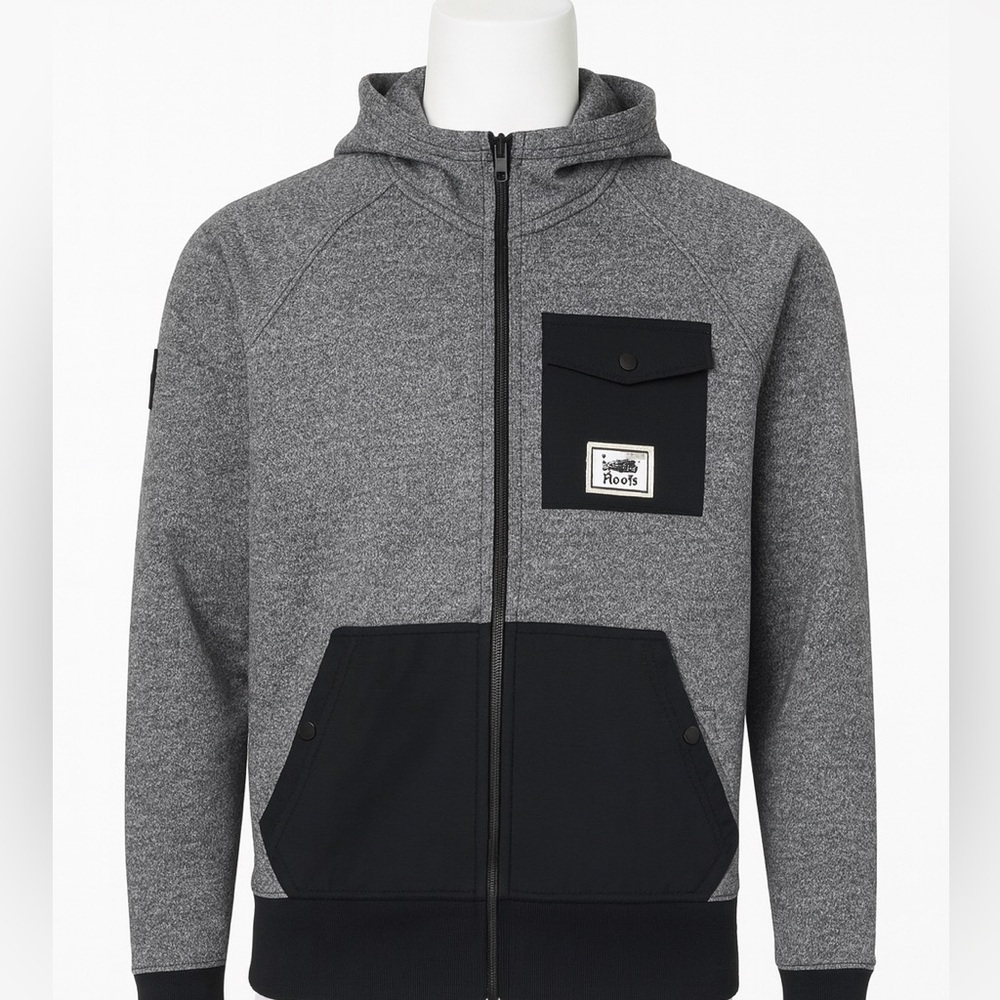 Roots Black and Gray Full Zip Hoodie Jacket, Banff Canada, Size S